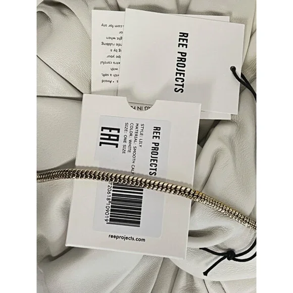 $835 Ree Projects Women's White Lily Ruched Leather Shoulder Clutch Purse Bag